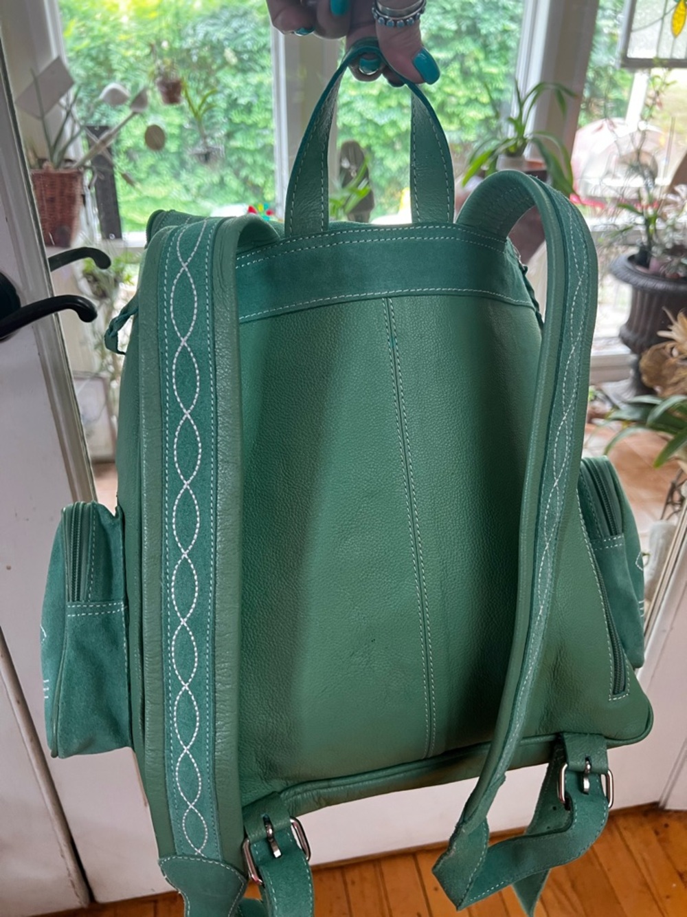 Western Style Turquoise Backpack with White Bootstitch - Picture 11 of 15